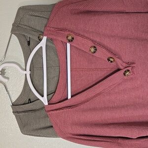 Amazon | *Bundle* Long Sleeve Waffle Knit Tees Olive Green & Rose Size Large